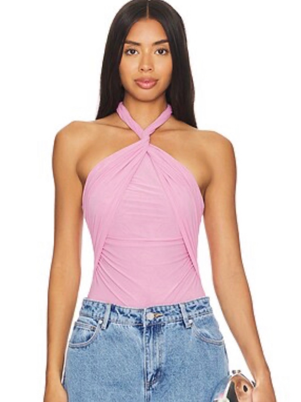 Ronny Kobo Marchella Pink Twist Halter Bodysuit